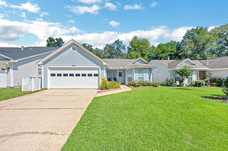 Step into a home where modern amenities and effortless living converge. This immaculate residence is turn-key, offering stainless steel appliances and sleek formica countertops for a contemporary touch. Brand new fiber optic internet through liveoak to give you the top of the line speeds you need for streaming or business. A warm, wood-burning fireplace enhances the living space, making it an inviting place to relax or entertain. Your daily life will be a breeze with features like a 2-car garage, secure fenced yard, and dependable gas heating and water systems. Plus, the added convenience of built-in gutters and a well-sourced irrigation system ensures that both your home and yard will be effortlessly maintained. Beyond the home itself, the community amenities are sure to impress. Dive