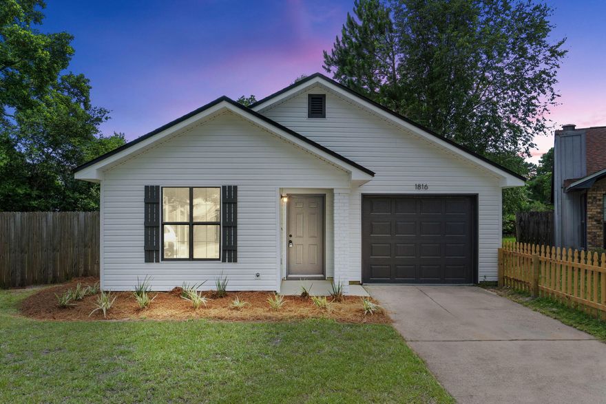 Welcome to 1816 Madelons Path, a beautifully renovated 3-bedroom, 2-bath patio home nestled in Fort Walton Beach. With 1,224 square feet of functional living space, this property has been thoughtfully updated, offering peace of mind and modern comfort.  As you approach the home, you will notice its fresh curb appeal, thanks to all-new vinyl siding, new shutters, a new mailbox, and a newly installed front fence. The freshly painted front door, garage door, and patios add a crisp, welcoming touch, while the brand-new roof and HVAC system offer long-term durability and efficiency. Inside, the open layout is enhanced by luxury vinyl plank flooring in all the common areas and bathrooms, with new plush carpet in the bedrooms. The kitchen is updated with new cabinets, sleek new countertops, stylish backsplash, a new sink, and a full suite of brand-new appliances. The bathrooms have been fully updated as well, with new vanities, countertops, sinks, mirrors, toilets, and refinished showers, including a brand-new master shower and contemporary barn door feature. Throughout the home, every detail has been consideredfrom fresh interior paint and new lighting fixtures to new light switches, outlets, plumbing trim, cabinet hardware, door hardware, hinges, and bath accessories. New sliding glass doors allow natural light to flow into the living areas, and a brand-new water heater and garage door with opener complete the list of upgrades. This home is truly move-in ready and offers a low-maintenance lifestyle in a convenient location. Convenient to Hurlburt Field AFB, NW Florida State College, University of West Florida, Okaloosa Technical College, shopping, dining, and the beautiful Emerald Coast beaches.