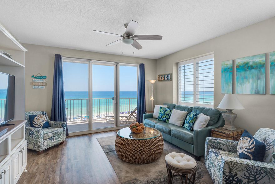 Enjoy waking up in the morning to DIRECT GULF views from the master bedroom without the price tag of being Gulf-front. This UPGRADED condo offers views from the living, kitchen, & master bedroom and is perfectly positioned on the 5th floor of the B building of Majestic Sun securely tucked behind the private gates of Seascape Resort. This UPGRADED and RENTAL READY condo makes the perfect second home or vacation rental property with a SOLID RENTAL HISTORY! This stunning unit produced gross rental income of $62,024 in 2022 and $56,233 in 2023 each WITH OVER 5 MONTHS of OWNERS USE! Projections from $81-$114K! The condo  conveys with a coveted DEEDED GARAGE parking SPACE #B15. The EXPANSIVE balcony with a with a warm breeze off the Gulf makes the perfect setting to watch the sunrise and sunset