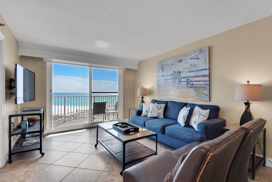 GULF, BEACH, and POOL VIEWS await in this perfect 2 bedroom, 2 bath Gulf front condo located on the pristine beaches of Holiday Isle in Destin on the Gulf, a premier location. Enjoy the waterfront view from both the master suite and the living area. There is also a second bedroom and guest bathroom, along with a sleeper sofa in the living room, to sleep more people comfortably. Granite in the kitchen, marble in both bathrooms, and modern cabinetry and flooring throughout provide an upscale feel to this unit. Soak in the outdoors from your balcony, or enjoy the sparkling Gulf front pool, which can also be seen from the balcony. Don't miss out on this fantastic condominium!