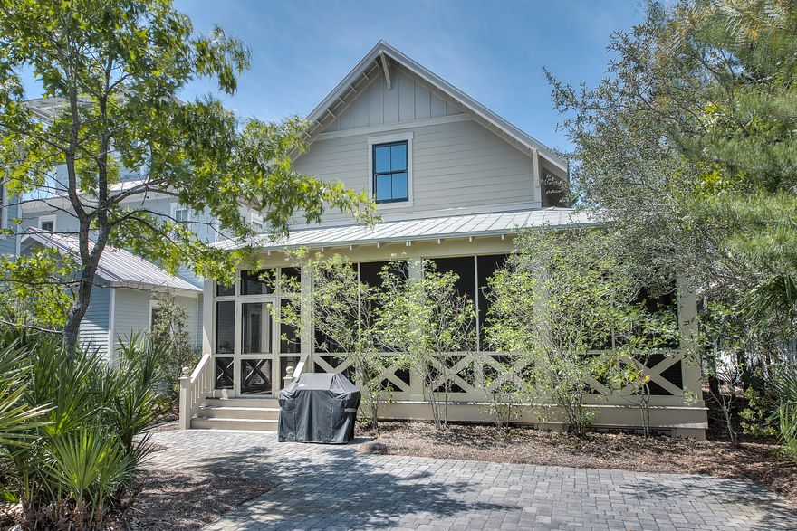 Cozy coastal cottage in the popular WaterColor community with 3 bedrooms room conveniently located near Camp WaterColor and the Frog Pool. The comfortable home design features a spacious open living and dining area, a gourmet kitchen, a guest room with ensuite bathroom and an expansive master suite on the second story with huge walk-in closet. Special features include beautiful hardwood floors throughout, quartz countertops, stainless steel appliances and custom cabinets with soft close doors. Enjoy outdoor living protected from the elements with a wraparound screened porch on the front of the home and a second screened porch on the back. Located on 499 acres in the renowned South Walton Beaches, WaterColor was created with families in mind and offers the charm of small town life. Exceptional community amenities include several beautiful swimming pools, a gulf front beach club, nature trails, kayaking, canoeing, a fitness center, tennis, Camp WaterColor for kids, parks and green spaces. Note, 3rd bedroom is a bunkroom with a door.