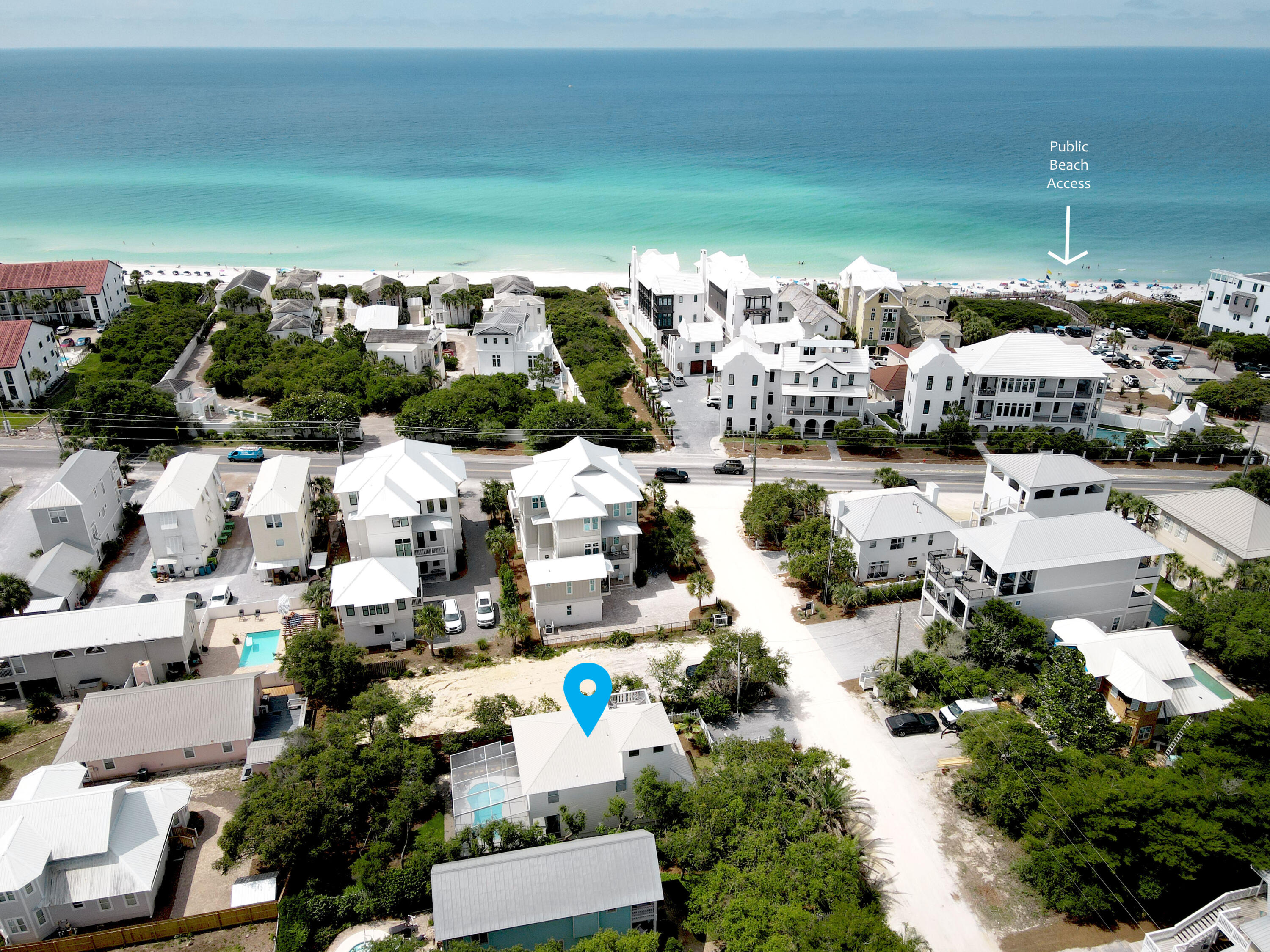 This stunning residence offers a prime location within Seagrove Beach, just moments away from pristine white sand beaches. This property's close proximity to four public beaches ensures that you can enjoy the beach at your convenience, allowing you to easily immerse yourself in the beauty and serenity of the area. The house itself boasts 4 BD and 3.5 BA, making it a spacious and comfortable living space. As you enter, you'll see that the main floor showcases an open floor plan with a kitchen, dining area and a living room, complete with a gas fireplace. The kitchen offers updated appliances and a cozy breakfast nook, where you can enjoy your morning coffee. On the second floor, you'll discover four generously sized bedrooms, including two primary suites, each featuring their own ensuite