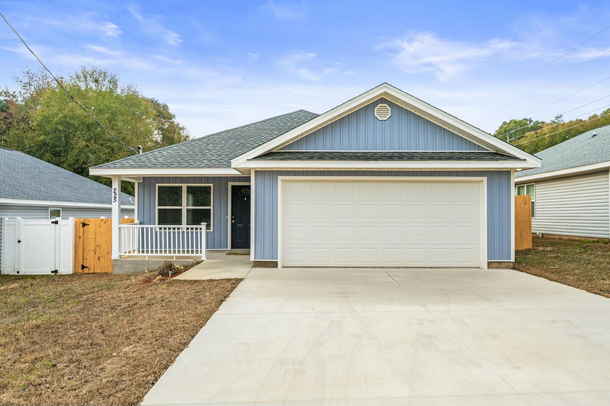 BLINDS AND PRIVACY FENCE INCLUDED! Builder offering $7000 towards buyer's closing cost and builder's preferred lender offering additional $3000 credit for $10,000 total. Home comes with a 2/10 warranty. Come check out this NEW CONSTRUCTION 3-bedroom, 2-bathroom located in central Crestview. From the moment you enter, you will take note of the open living area where beautiful laminate flooring flows seamlessly throughout and is complemented by tile in the bathrooms and laundry room--no carpet here! The living room is spacious and the kitchen features ample cabinet space, a custom backsplash, elegant quartz countertops, stainless steel appliances and a walk-in pantry! The primary suite offers two walk-in closets and a luxurious en-suite bathroom with dual vanity sinks and a tiled shower. The additional bedrooms are all generously sized and offer large closets.Outdoor living is equally inviting, with both a covered front porch and a covered back porch for relaxing or entertaining. Schedule your showing today!