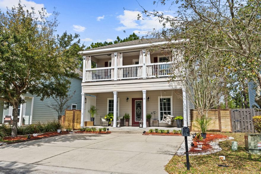 Located in the charming community of Mosaic Oaks in Santa Rosa Beach, this coastal home offers smart functionality, generous storage, and one of the largest backyards in the neighborhood - all with an ultra-low $50/month HOA. Classic double covered porches define the exterior and create timeless coastal charm. Inside, engineered hardwood floors and calming hues complement the open-concept design. The kitchen offers granite countertops, a spacious breakfast bar, expanded pantry and effortless flow into the dining and living areas. Upstairs, you'll find the guest bedrooms, a hall bath, and a spacious primary suite with a glass-enclosed tiled shower and private access to the second-floor balcony. Situated on an exterior lot, this private backyard retreat features an expansive wood deck surrounded by lanterns and creates an inviting setting for entertaining or quiet evenings under the trees. 
Enjoy the best of coastal living from Bay to Beach. Just minutes to Choctawhatchee Bay access at Kellogg Bayside Park and Cessna Landing for paddleboarding, kayaking, and boating, and only 10 minutes to Ed Walline Public Beach Access and Gulf Place along Scenic Hwy 30A -- placing South Walton's beautiful beaches, local dining, and boutique shopping within easy reach.
