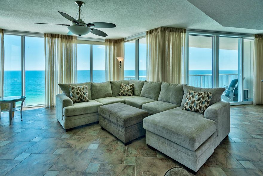 Have you been waiting for an updated corner unit at Palazzo with breathtaking views? Unit #1501 is an incredible 3-bedroom, 3-bath, Gulf front East corner unit that is being sold fully furnished and beautifully decorated with flat screen TVs. The entire corner as well as the front of the unit is nothing but floor to ceiling glass that maximize the views for a tremendous wow factor as you enter! The glass is high quality & UV tinted. Enjoy the spacious 229 ft. balcony with access from both the living area & master bedroom. Interior features an open floor plan totaling ~1,849 sq. ft., 9 ft. raised ceilings & crown molding. This home features beautiful custom tile floors, new custom curtains (nearly $7k value) and luxurious coastal decor. Pride of ownership is apparent the moment you step in!