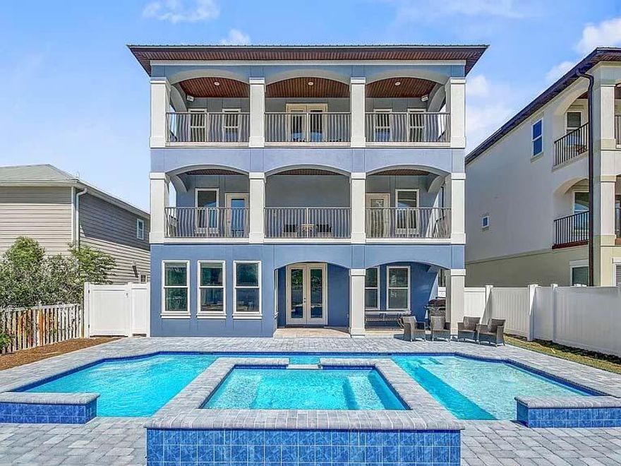 Attention Investors!!!Welcome to Tangled in Blue! Newly renovated 9 BR, 5 1/2 Bath, rental machine! located in the popular beachside community of Crystal Beach, within 1/2 block to the Beach.Guests can kick back and enjoy the beautiful, heated pool and spa or gather with friends and family in this open concept beach home. Great floor plan. Fully furnished. Rental ready. Professionally designed.The elevator is conveniently located for easy access to all three floors. All bedrooms are large in size. The Primary Suite is huge! Large en-suite with soaking tub, separate shower, and a private washer and dryer in the master closet.The kitchen renovation and bathrooms were completed in April 2025. New heated pool and spa with night lights, installed in 2023. Motivated Seller!!! Complete exterior and Interior paint. 2023 
4,102 SF heated and cooled. 4,980 SF under roof.