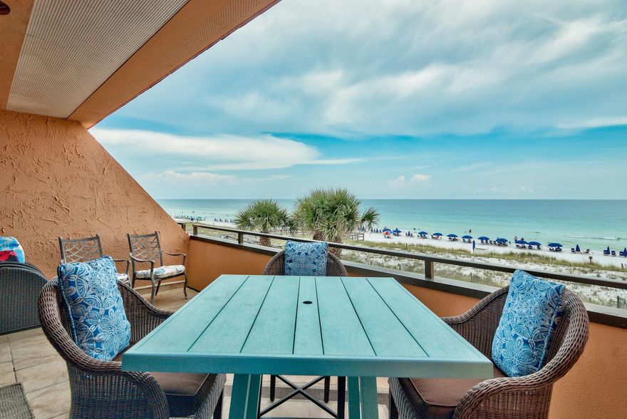 Indulge yourself and enjoy the uncrowded beaches with this direct Gulf Front 3 bedroom 3.5 bath condo on Holiday Isle in Destin! 307 is located in the western gulf front building of the Aegean, close to the elevator for ease of access. This is the largest complex floor plan with three levels of large living for use as a vacation rental, second home or as a primary (plenty of storage and owner designated parking). The first floor features a spacious kitchen with custom cabinets, solid surface counter tops & stainless appliances, guest bathroom, extensive dining & living area leading to a gulf front balcony with mesmerizing water views.