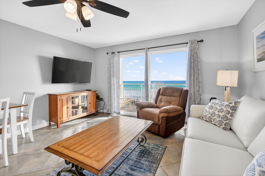 The view says it all! Pelican Isle is one of the most sought-after Gulf-front resorts on Okaloosa Island. This beautifully updated 1BR/2BA unit with hallway bunks sleeps 6 comfortably. Unlike many units, this condo features a Murphy bed in the living room--far more comfortable than a traditional sleeper sofa. Sold fully furnished and rental-ready, the condo includes a 2024 water heater, 2022 HVAC, fresh paint, and a new couch. No carpet and no popcorn ceilings. Ideal as a vacation rental or second home.Pelican Isle offers a gulf front pool (seasonally heated), hot tub, fitness room, BBQ area, and direct beach access. Convenient to the Boardwalk, dining, and local attractions.