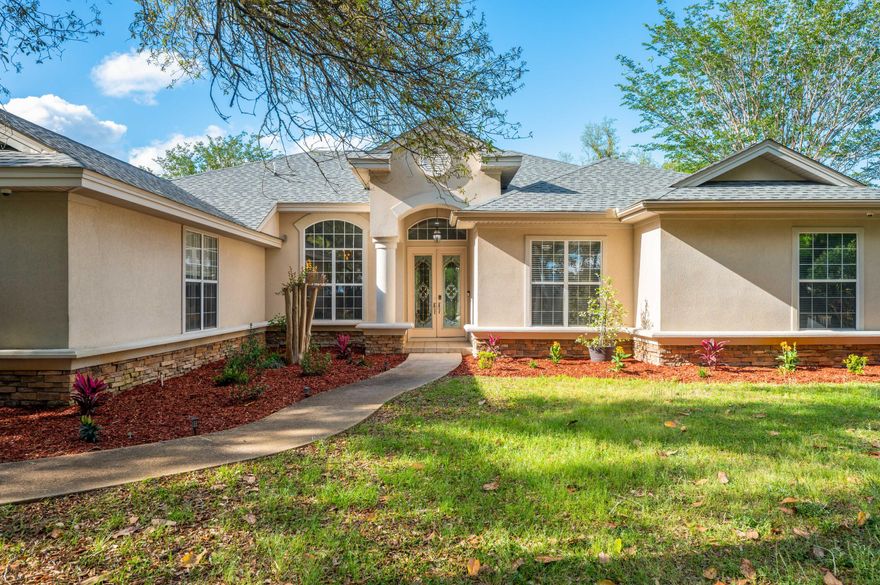 Welcome home to this beautiful three bedroom/3 bath home just across from the Santa Rosa Sound!  Upon entering the beautiful glass double doors at the foyer, you can see the sparkling swimming pool and adjacent circular sitting pool--at 3 ft deep it is perfect for relaxing while others splash & play in the 5 1/2 ft deep pool--all in the comfort of your screened outdoor living space; the screen keeps your pool water pristine and dining al fresco pest-free while enjoying your spacious outdoor oasis. The open-concept great room has high ceilings and several tall sliding doors that open to the pool enclosure. There is an impressive corner window that floods the space with light and offers a panoramic view of the outdoor patio. The open kitchen has rich granite counter tops andKeep reading...
