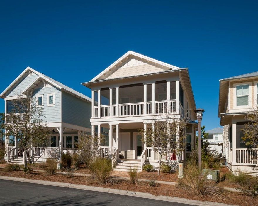 Turn-Key Furnished and Rental Ready Sea Breeze floor plan in NatureWalk. This home is on one of the best home-sites in the community with privacy pond views off of the back of the home. The home also features a 1 car garage and a bunk room in addition to the 3 bedrooms. Kitchen finishes include white Shrock quality cabinets with soft close drawers, island with granite countertops, white subway tile backsplash and GE Caf appliances including gas cooktop (GE monogram hood). Relaxing master suite with porch overlooking preserve behind the home. The home also features real stained and finished wood floors throughout the home. Perfect home for entertaining with huge open living room with fireplace and white beams.