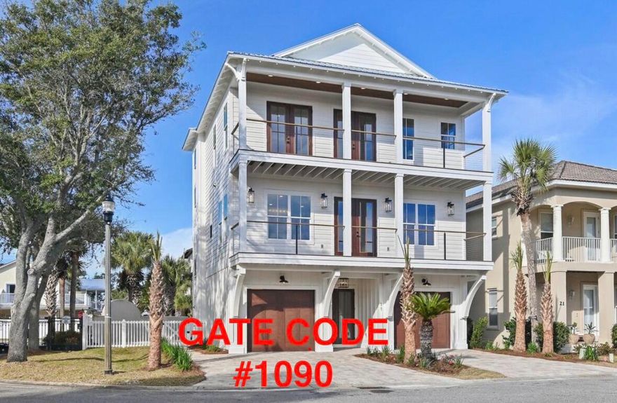 2-1 interest rate buydown and other seller concessions offered here! Brand-new construction, deeded beach access, one block from beach, fully furnished 6BR/7BA, 3,070sf home in gated beach community of Emerald Waters Village, designed for strong rental performance and guest appeal. Enjoy 10' ceilings, 8' solid-core doors, designer tile showers, quartz surfaces, and a chef's kitchen with Thermador appliances and custom 3-tier cabinetry. Multiple decks with peekaboo Gulf views, one block from the private deeded beach access, and a 10x30 heated pool create a true resort experience with seamless indoor-outdoor living. Turnkey and with rental projections of $200K/yr, parking for 5, two community pools, and a full 1-year builder's warranty for peace of mind. Call Today for a Private Showing. Call Today for a Private Showing.