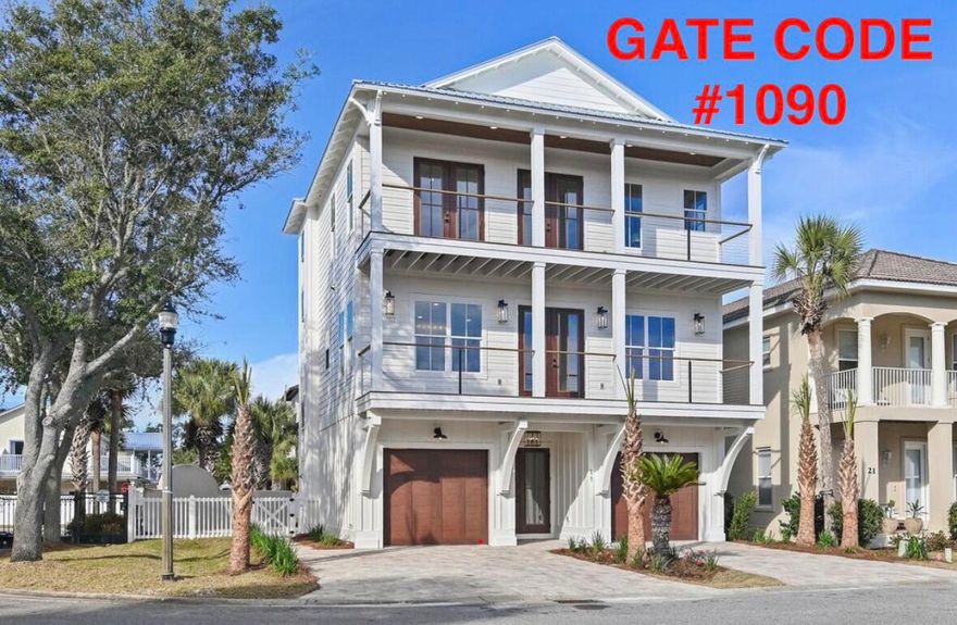 2-1 interest rate buydown and other seller concessions offered here! Brand-new construction, deeded beach access, one block from beach, fully furnished 6BR/7BA, 3,070sf home in gated beach community of Emerald Waters Village, designed for strong rental performance and guest appeal. Enjoy 10' ceilings, 8' solid-core doors, designer tile showers, quartz surfaces, and a chef's kitchen with Thermador appliances and custom 3-tier cabinetry. Multiple decks with peekaboo Gulf views, one block from the private deeded beach access, and a 10x30 heated pool create a true resort experience with seamless indoor-outdoor living. Turnkey and with rental projections of $200K/yr, parking for 5, two community pools, and a full 1-year builder's warranty for peace of mind. Call Today for a Private Showing. Call Today for a Private Showing.