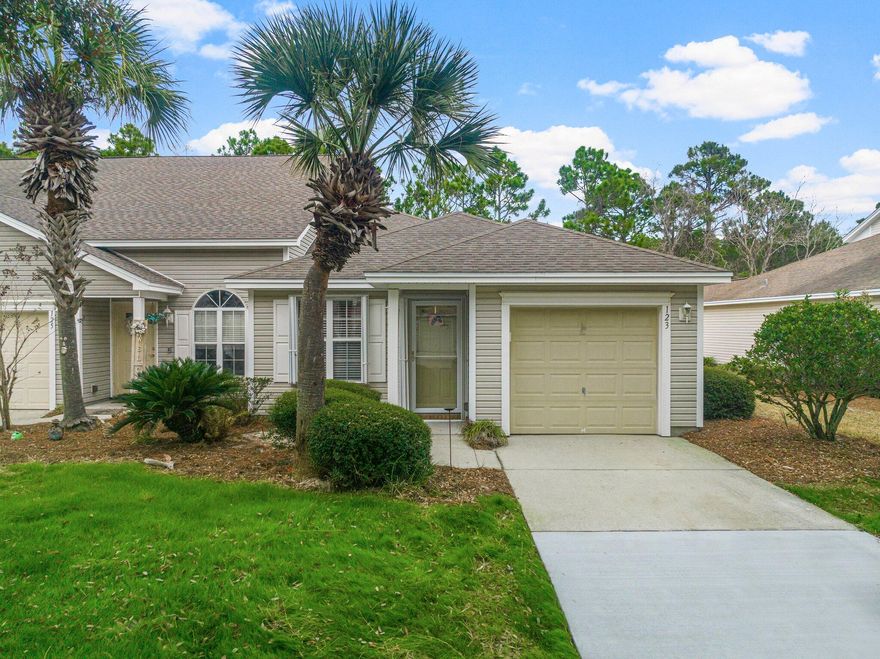 When you turn into Palmetto Trace, you leave the busy world behind in this well maintained community.  This charming townhome is situated perfectly for someone who wants to go to the beach, work in Pier Park or just enjoys going to Pier Park for dining.  It is the right place for having concerts and festivals really close for easy access.  This townhome is located in the back of the property on Park Place so you are looking at the forest from your glass enclosed patio.  Occasionally you just might see a deer walking across the back or coming out of the woods.