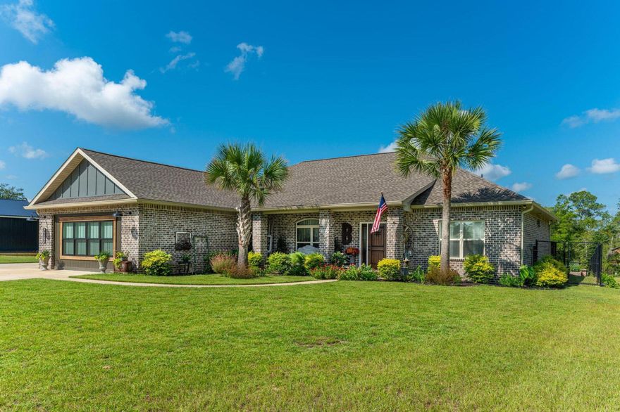 Priced 20K below appraisal completed on 08/21/2023. Beautiful 3124 sq ft All brick home situated on 5.42 AC with a natural spring fed creek that flows through. It is fenced and ready for horses. Inside you will find an open concept with a huge family and dining rooms with ten ft ceilings and crown molding. Beautiful kitchen with granite counter tops, farm sink and stainless appliances including a wonderful upgraded refrigerator and new air fry stove with convection. Spacious pantry, Cabinets have soft close doors and drawers with stainless steel Rev a shelf pull outs in bottom cabinets. Primary bedroom is very spacious with trey ceiling. The Primary bath has a lovely new claw ft. tub with shiplap wall,  8 ft. barn door and a marble shower, granite counter top and linen closet.