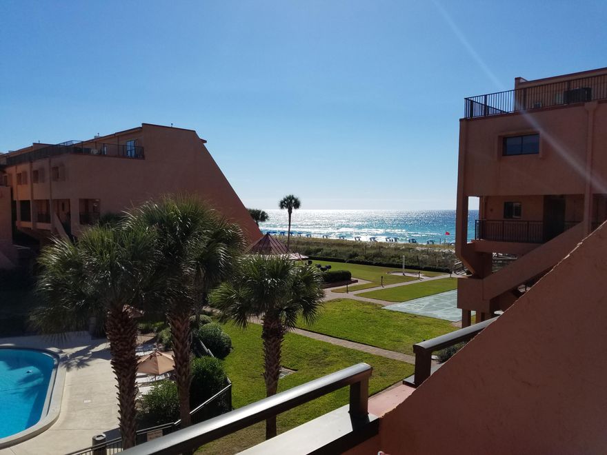 Motivated sellers! Absolute Beautiful 3 bedroom unit with views of the Gulf from ALL floors. Large Dining and kitchen area are perfect for entertaining guests. The large kitchen boasts stainless steel refrigerator and dishwasher, and plenty of counter space. Owners have enjoyed dining and entertaining on their huge balcony off the living area. The Master bedroom offers gorgeous views of the emerald waters. Step out on your huge private balcony and enjoy the salt air while soaking up the sun. Also,plenty of room for guests! This unit will come FULLY furnished, excluding an end table in the main living area and personal family photos. Owners have not had this on a rental program, projections are in the $40K range. Aegean offers over 500' of deeded beach access! Buyer to verify all dimension