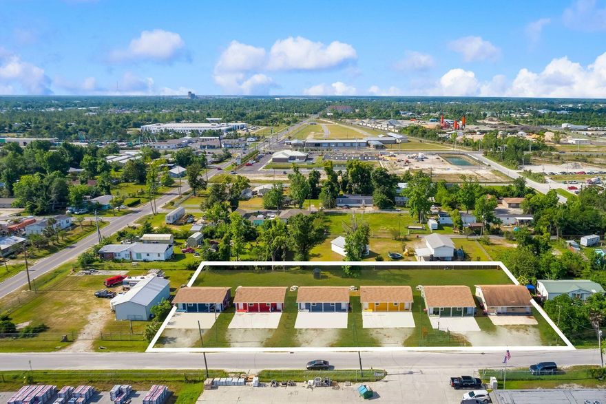 Don't miss out on this exceptional investment opportunity to own a portfolio of five duplexes and a triplex, totaling 13 individual units. Nestled on almost an acre of land, these single-story properties enjoy a coveted location near Tyndall Air Force Base and downtown Panama City. Each unit provides convenience with two designated parking spaces and central HVAC system. Inside, tenants will appreciate the sleek, practical design featuring luxury vinyl plank flooring and up-to-date appliances, ensuring a comfortable and budget-friendly living experience. The duplexes feature one-bedroom, one-bathroom layouts, while the spacious green duplex offers two-bedroom units, ideal for families or those desiring extra space. Meanwhile, the triplex features three one-bedroom, one-bathroom units. This property is managed by a rental management company. Providing affordable housing options within a vibrant community, this investment opportunity promises a stable income and long-term potential for investors. All units are currently under annual leases.
