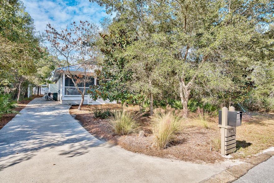 The perfect beach cottage in the absolute perfect location on 30A! Impeccably furnished and designed by local star Ganeaux Design, it features newly refinished hardwood floors throughout, a great kitchen that overlooks the living room which is ideal for entertaining, surround sound throughout the house, impeccably appointed bathrooms with marble countertops, large closets with custom built-ins in all the bedrooms. The master suite is spacious and leads to an absolute amazing outdoor space featuring a gorgeous heated swimming pool with scupper waterfalls, high-end outdoor kitchen with poured concrete countertop, luxury landscape lighting, & a tall privacy fence. The entry to the house features a large screened in porch with teak furniture, ideal for reading a book or enjoying the morning