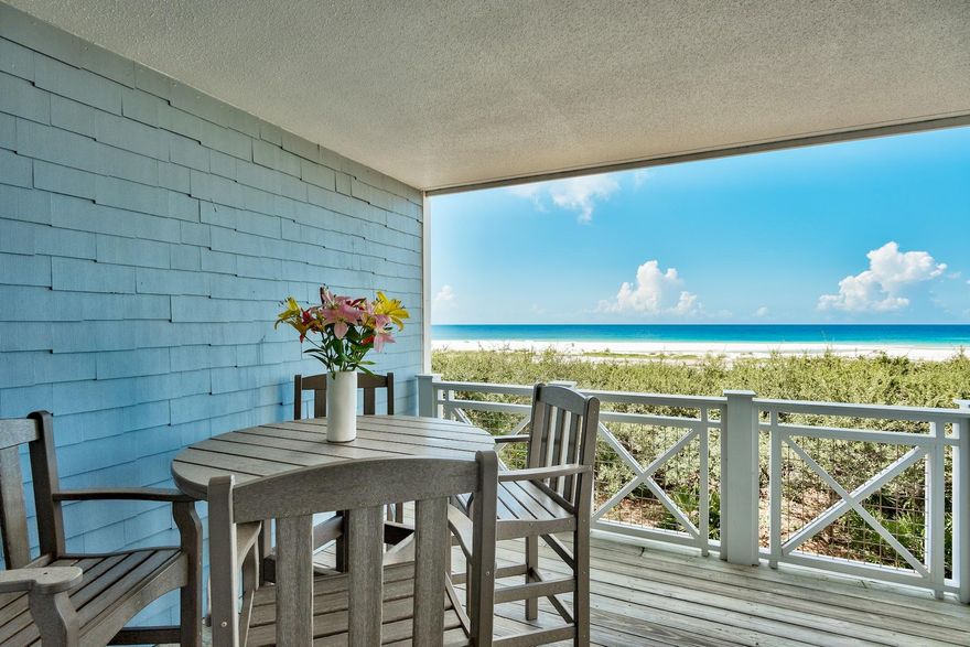 Enjoying views of dunes, white sand and the emerald waters of the Gulf
of Mexico, this luxury beachfront condo provides an enviable vacation retreat. Beautifully
presented, this WaterSound property was fully renovated in 2017 including fully repainting the the interior, two new HVACs, hot water heater, new tile flooring, marble master shower, washer/dryer and
all new furnishings. The owners also included a bunk area for added appeal as a vacation rental or to accommodate extended family. Perfect for a second home or investment opportunity, this remodeled condo provides a perfect beach escape. Enjoy that first morning coffee sitting on your own private balcony breathing in the fresh sea air. Prepare a leisurely brunch in the sparkling kitchen while enjoying gulf views before making plans for the day. Head down to the fitness center to work out, or relax at the beach or the swimming pool. Boardwalks and bike trails, the 18-hole puttering park, dog park  and a children's play area are all within easy reach on this 256-acre private community. Walkers, kayakers, paddle boarders, nature lovers and fishing enthusiasts will find plenty to do in this neighborhood. Finally, end the day chatting over dinner in the dining area or relaxing in the living room with family and friends.