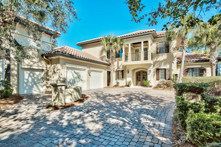 Rare Opportunity To Own In Club Estates.Currently the only home for sale in prestigious Club Estates. Enjoy a peaceful, private and idyllic lifestyle in this Mediterranean inspired residence situated along the 2nd hole at Burnt Pine Golf Course. Complete with beautiful views of the pool and golf course throughout, here is a meticulously constructed 4 bedroom, 4 bath home including outdoor living areas, two porches and a large second floor balcony that offers timeless design along with top amenities. The first level boasts a spacious chef's kitchen with granite counters and high end appliances, master suite with his and her vanities, garden tub and separate shower and ample indoor/outdoor living space, ideal for entertaining.