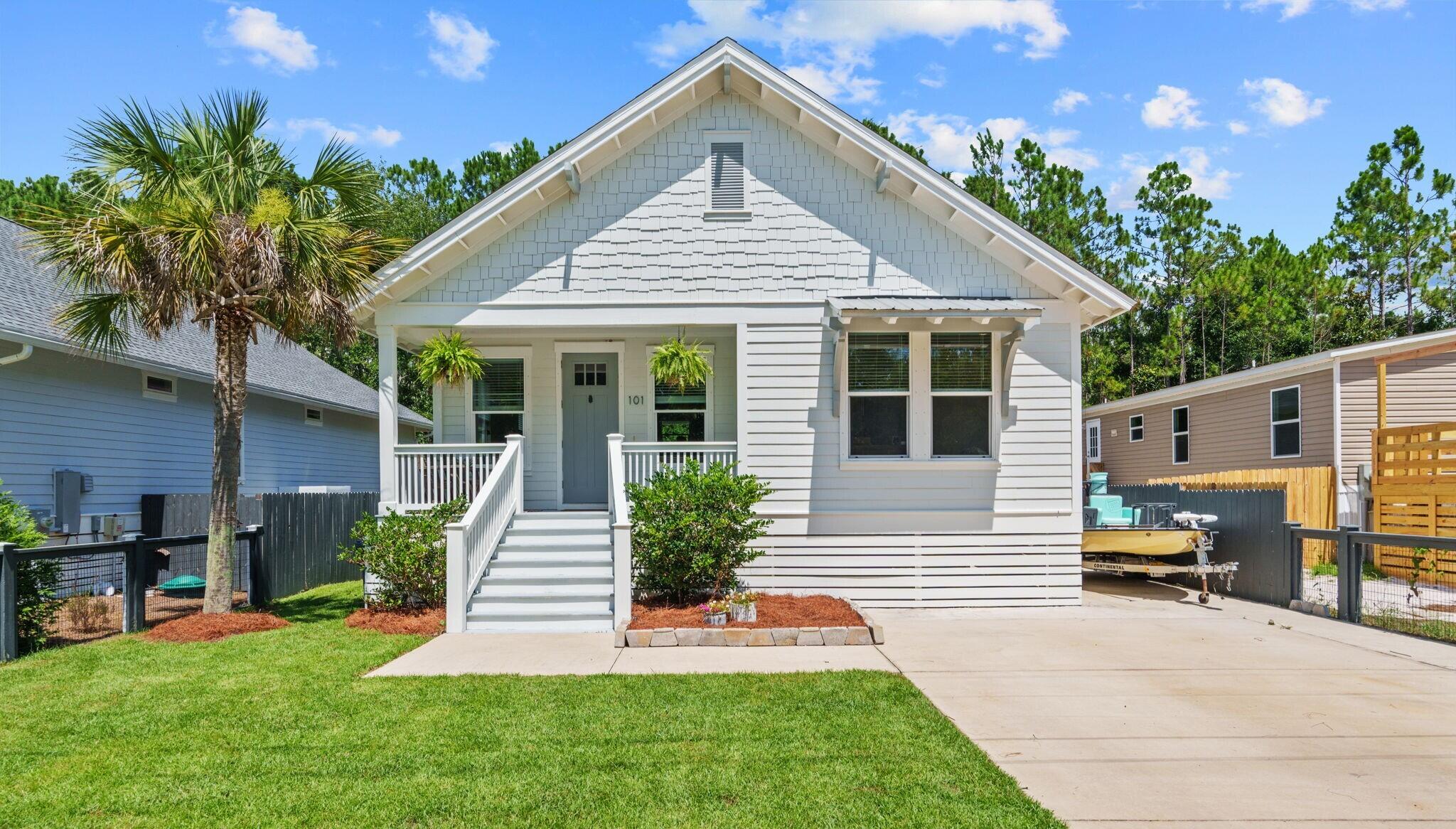 Fall in love with this Florida cottage at 101 N 6th St in Santa Rosa Beach! Built in 2020 with no HOA, this charming 3-bed, 2-bath gem is less than 5 miles to pristine beaches and just 0.7 miles to the Cessna Landing Boat Launch. Inside, vaulted ceilings and abundant natural light create an open, welcoming atmosphere, while quartz countertops in the kitchen and baths, upgraded closets, fresh paint, new floors, and an upgraded primary bath add style and comfort. Stay cool year-round with a new AC installed March 2025. Relax or entertain on the covered back patio overlooking a fenced yard with irrigation and fresh sod--perfect for kids and pets. The extended driveway and paved side yard offer plenty of space for boats, trailers, or golf carts. Don't miss your chance to own this property! Welcome to your dream Florida cottage at 101 N 6th St in beautiful Santa Rosa Beach! Built in 2020, this inviting coastal home offers the perfect blend of charm, comfort, and functionality, all with no HOA and a layout designed for easy coastal living. Ideally situated less than 5 miles from the sugar-white beaches of the Emerald Coast and just 0.7 miles from the Cessna Landing Boat Launch on Hogtown Bayou, you'll have the best of both beach days and boating adventures right at your doorstep.
Step inside this light-filled 3-bedroom, 2-bath split floor plan and immediately feel at home. Soaring vaulted ceilings enhance the spacious main living areas, while abundant natural light fills every corner. The kitchen and bathrooms feature beautiful quartz countertops, adding a touch of luxury throughout. The large primary suite is a true retreat with tray ceilings, upgraded closets for extra storage, and a freshly renovated ensuite bath (August 2024), the perfect spot to unwind after a day on the water.
The interior has been freshly painted with new flooring throughout, and a brand-new air conditioner installed in March 2025 ensures year-round comfort. Outside, sip your morning coffee on the covered front porch or relax on the covered back patio overlooking the freshly sodded, fully fenced backyard perfect for kids, pets, or gatherings with family and friends. An irrigation system keeps your yard looking lush and green with minimal effort, while the extended driveway and paved side yard provide plenty of extra parking or storage for a boat, golf cart, or trailer, a must-have for living the Florida coastal lifestyle.
Whether you're looking for a primary residence, a vacation escape, or a smart rental investment, this Florida cottage checks all the boxes. You'll love the laid-back coastal living with no HOA and easy access to boat launches, parks, schools, shopping, dining, and all that Santa Rosa Beach has to offer.
Don't miss your chance to own a slice of paradise, schedule your private showing today and see why 101 N 6th St is the perfect place to call home!