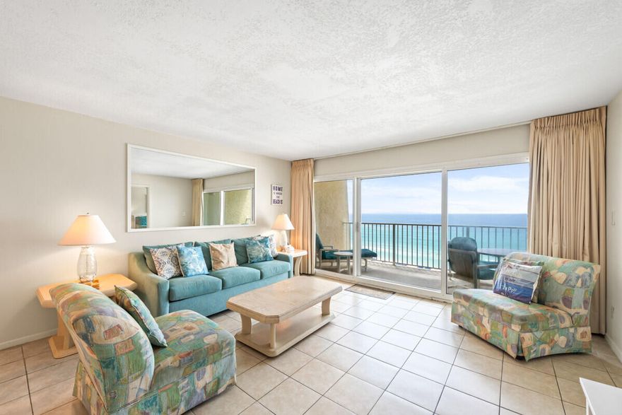 Get the best view from this top-floor waterfront condo!  Newly remodeled unit in beautiful Beach House community boasts new A/C, appliances and premium surfaces throughout.  Unit has excellent rental history due to its top floor location overlooking the pool but without the noise.The Beach House community is off the beaten track in a quiet area on Scenic Gulf Drive with many conveniences close by within walking distance--restaurants, grocery, amusements, and outlet mall shopping.  And the beachfront is huge--over 600 feet of crystal white sugar sand beach, (the equivalent of more than 2 football fields) the area's largest per unit.