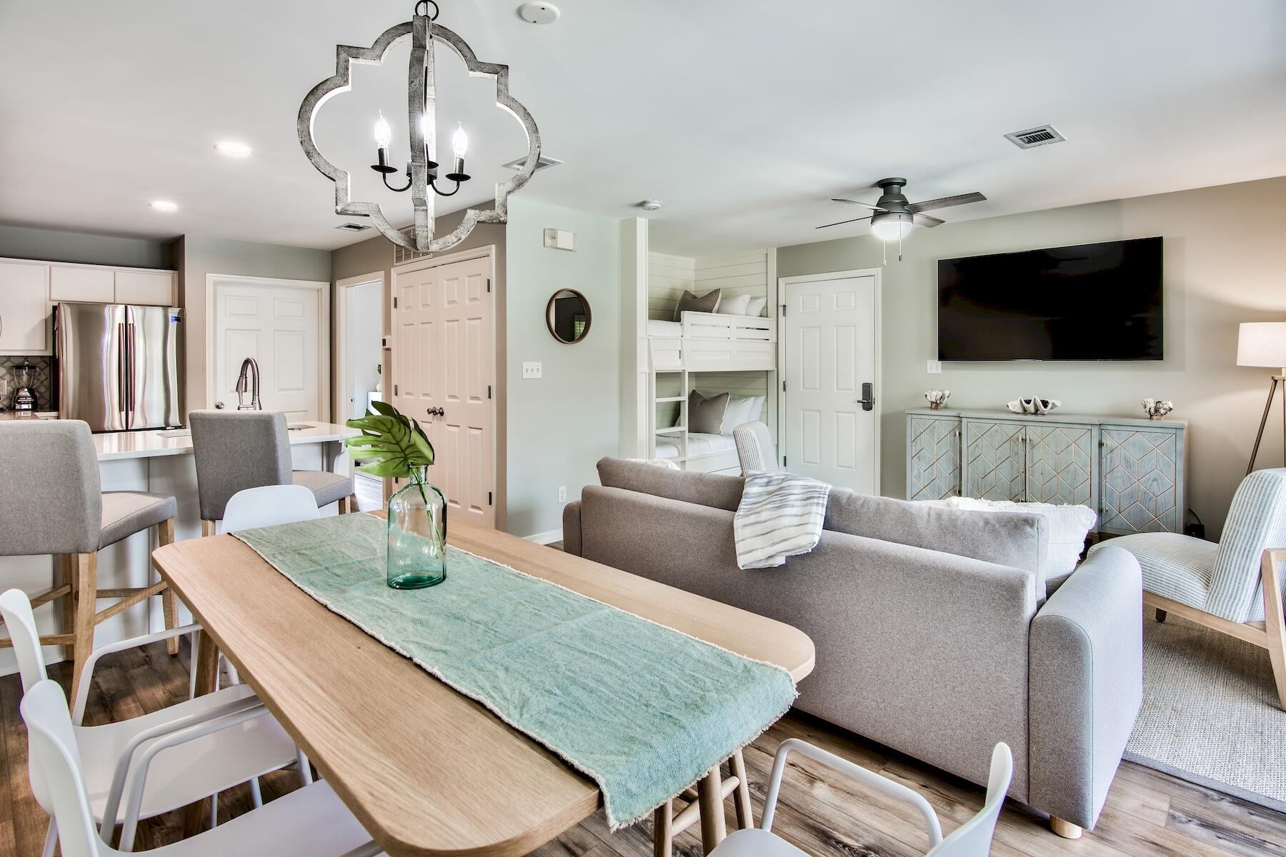 This professionally decorated and turnkey condo is close to all the action of East 30a and won't last long. Just a brief list of the 2021 renovation highlights include: Custom designed bunks, all new quartz counters, marble backsplash, appliances, furniture, fans, paint, shiplap, recessed lighting, mirrors, televisions, fixtures, finishes, washer/dryer, hot water heater and so much more! Located in the heart of Seagrove Beach and less than 2 miles from Seaside, this condo is in a fantastic location and only a short stroll to the beach. This condo can make a perfect second home getaway by the beach or a continued proven rental property with a community pool and the ability to...