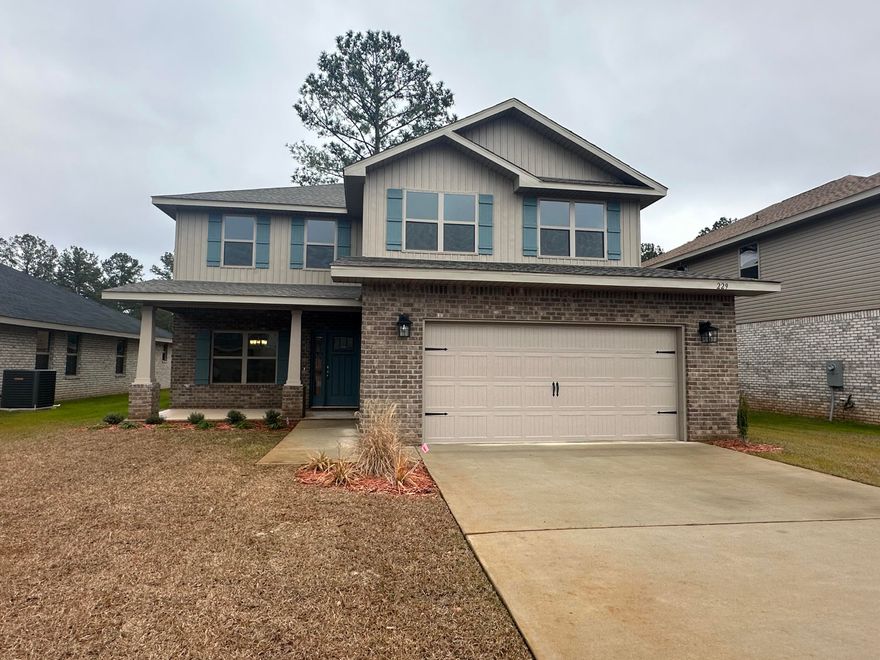 This home is being built in our newer neighborhood called Ridgeway Landing. Ridgeway is located in North Crestview is within walking distance to town. Ridgeway Landing has a community pool for your enjoyment, underground utilities, sidewalks and streetlights! This home is a 2 story 4-sided brick home with vinyl trim. It offers 2628 square feet living space with 5 bedrooms, a bonus room and 3.5 bathrooms! It is by far one of our most popular plans. It comes with a 2-car automatic finished garage, irrigation, fully sodded yards and la landscaping package.  Some upgrades that are being added to this home include craftsman style elevation, granite countertops in kitchen and bathrooms, upgraded flooring with carpet only in bedrooms and stairs, and a separate shower & garden tub in master bath.