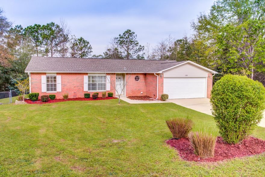 Just what you have been waiting for in a home! Huge Covered Deck with a PRIVATE Green Belt view, Updated and move-in ready with FOUR bedrooms! Located South of I-10 and easy access to shopping and Military Bases. Within walking distance to Crestview City Park with a playground and ballfield. NEW: Roof, HVAC, Appliances, Flooring, Countertops, Backsplash, Fresh Paint and Fresh Landscaping! Master Suite features a walk-in closet, New vanity with Dual Sinks, Soaker Tub, and subway tile backsplash. Enjoy your large living room with natural light and easy access to your Covered and Open Deck. Back yard features outdoor lighting, fenced back yard, built-in table, seating, and bar area perfect for gilling out! Located in the Antioch School Zone with a bus pickup at road in front of home.