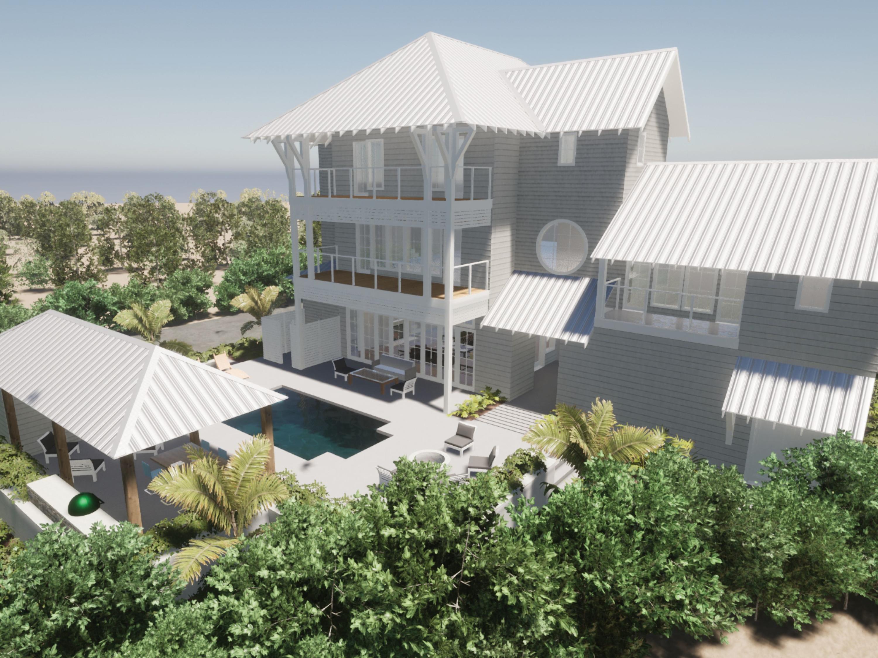 Situated on one third of an acre south of 30A, this new construction Blue Mountain Beach residence is less than 100 feet from community beach access. Estimated to be completed by the end of 2021, this 5,333-square-foot vacation home will offer six bedrooms, six-and-a-half bathrooms, a two-car garage, and plenty of additional parking. This home will be sold fully furnished and turnkey.  Highlights include a gourmet kitchen with high-end appliances, a master suite above the garage, and serene porches with inspiring views of Big Redfish Lake and the Gulf of Mexico. The first level will feature large sliding glass doors that allow for true indoor/outdoor living. An outdoor oasis will include a private pool and plenty of room for a firepit and dining outdoors. Just two rows back from gulf.