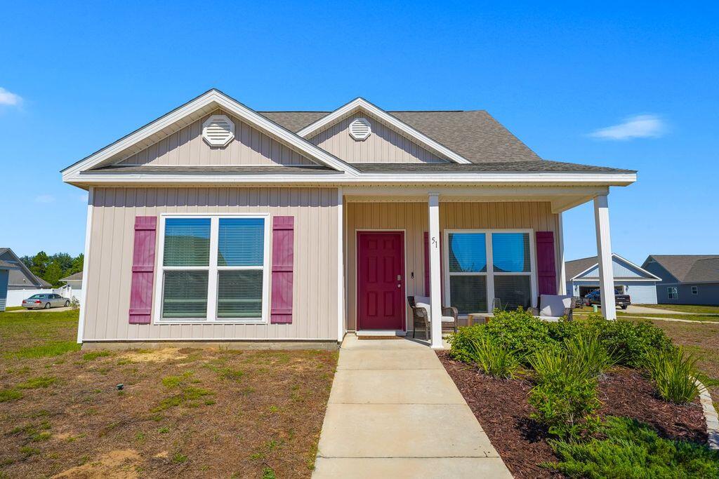 Sip your cup of coffee or sweet tea from one of the 2 covered patios at this spacious 4BR, 3BTH home in Owl's Head East! Step into an open concept floorplan with natural plus recessed lighting and LVP flooring. The heart of this home lies in its impressive kitchen and dining area which make a great space for entertaining or family gatherings! It features a large center island, white cabinetry with granite countertops, stainless appliances and a large pantry. The primary bedroom is on the main floor with an en suite bath including walk-in shower, double sink vanity and a large walk-in closet. The main floor also offers a laundry room with a washer and dryer, a second bedroom, or a great office space and another full bath! Up the stairs you'll find 2 more bedrooms and another full bath! The double garage provides secure parking and storage, with the added convenience of back street entry. The A/C is a split unit, designed to separately control the heat and air on both floors and a water well has already been installed. Located just 8 miles from I-10 and approximately 16 miles to the gorgeous Emerald Coast beaches, you'll want to make this beautiful family home yours! You may choose to stay home, fish in the grass fed lake or take a stroll around the neighborhood park!