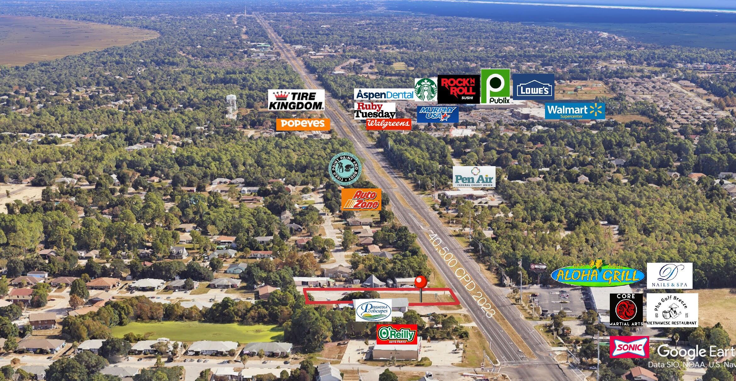 This .688-acre (approx.) High Commercial District (HCD) lot offers a unique opportunity to secure 100 feet of frontage on highly trafficked Gulf Breeze Parkway/Highway 98, with a traffic count of 40,500 CPD.The property's dimensions--100 feet of frontage and 299 feet of depth--provide ample space for a wide variety of commercial uses.Prime Location in a Thriving Commercial Corridor:The lot is strategically positioned in a vibrant commercial trade corridor, surrounded by established general commercial users, national brands, and big-box retailers, including:Publix, Walmart, Lowe's, Winn Dixie, and. Bealls This area is a proven retail and service destination, attracting consistent traffic and high consumer demand. Key Highlights:

Zoning: HCD (High Commercial District)

Traffic Count: 40,500 CPD on Gulf Breeze Parkway

Dimensions: 100' frontage x 299' depth

Location: Positioned along a major commercial corridor with established national and regional retailers

This HCD-zoned land parcel is ideally positioned in a high-growth area marked by robust commercial activity. Surrounded by prominent brand retailers, medical facilities, and a thriving tourism sector, this property offers exceptional value and outstanding potential for development, making it a strategic choice for a wide range of commercial ventures.

Growing Residential Development Nearby:
The surrounding area is home to upscale residential communities and features a growing number of high-density residential developments, both newly built and under construction. The expanding residential base provides a steady influx of potential customers and workforce, making the site an ideal location for businesses seeking to serve a thriving local population.
