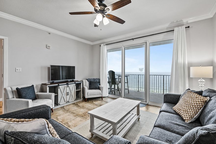 Leave the home projects behind in this extensively-redesigned gulf-front condo at Grandview East in Panama City Beach. Grandview East is a small condo building in a desirable area of Front Beach Road. Pristinely kept, this three-bed, two-bath unit boasts 1,559 square feet of living space as well as new furniture and fresh paint. Gulf views are present in the primary living area, kitchen and owner's suite. Notable updates include crown molding, custom cabinetry, tile flooring and granite countertops in the kitchen and both baths. An in-unit laundry room and owner's closet are added conveniences. Grandview East has a beachside pool and plentiful parking.