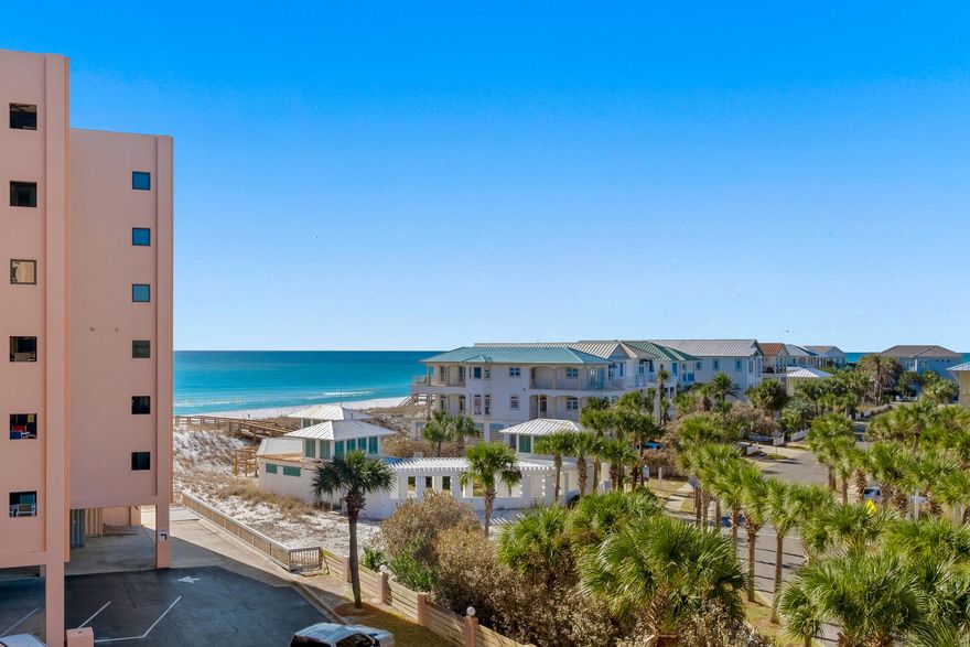 Fully furnished condo in Jetty East with views of the Gulf, East Pass as well as views toward Ft. Walton Beach. This property has brand New Stove, newer A/C, Newer Refrigerator, Newer Washer and Dryer, Newer Water Heater, Newer Microwave and Newer King Mattress.  This is 1 of only 12 larger 1 bedroom units in all of Jetty East. This unit features EFCO (category4) sliding glass doors and windows.Jetty East Amenities: 2400 sq. ft. pool with sun deck, hot tub, beach side pavilion with charcoal grills, tennis courts, pickleball, fitness room, kid's activities, music entertainment, shuffleboard, owners meeting room and of course 900ft of Gulf front white Sand beaches. Jetty East has 24 hour security and is gated! Non warrantable /condotel and no conventional financing.