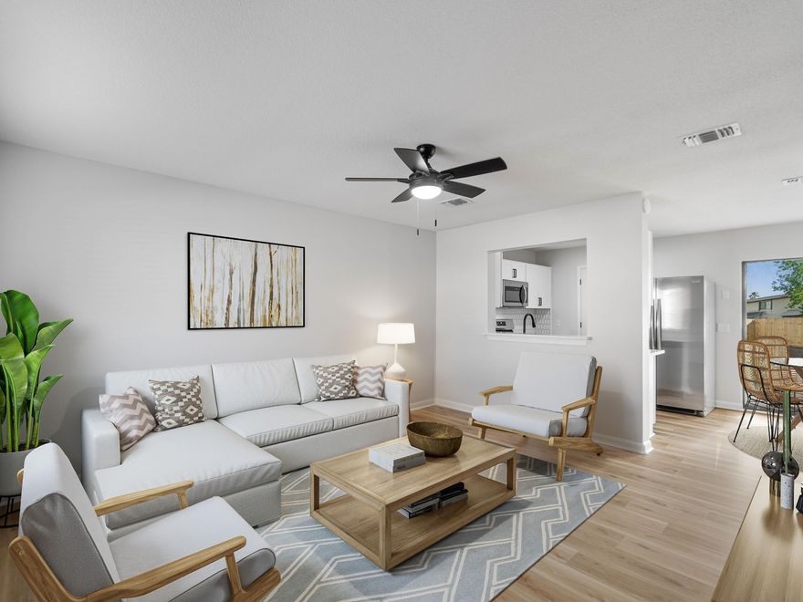 THIS PROPERTY MAY QUALIFY FOR 100% FINANCING! Discover the perfect blend of comfort and convenience in this beautifully renovated two-story townhome located at Indian Hills in the heart of Destin. This two-bedroom, one-bathroom gem boasts a fantastic location near top-rated schools, making it ideal for VA buyers or first-time homeowners. Step inside to find a home that's been meticulously updated this year, featuring fresh paint inside and out, new laminate flooring, and plush new carpet. The inviting full dining room leads to a kitchen equipped with crisp white Shaker cabinets, matching stainless Frigidaire appliances, and a stylish backsplash. Off the kitchen, the laundry room provides easy access to the newly fenced backyard, perfect for outdoor activities and gatherings. Upstairs, you'll find two cozy bedrooms, a renovated bathroom with new vanities, and a resurfaced tub/shower. Additional storage is available in the convenient linen closet. This home offers modern amenities such as new lights and fans. The HVAC was replaced in 2019 and a new water heater was installed in 2024. The roof was replaced in 2019, ensuring peace of mind for years to come. With a low HOA and the seller offering a 2/1 interest rate buy down, this property presents an incredible opportunity. Everything in this home has been redone, including all new kitchen appliances, and updated baths. Don't miss your chance to own this charming, move-in-ready home in Indian Hills - a true haven for those seeking style, comfort and an unbeatable location. *Buyer to verify all data, information, and/or dimensions provided herein and deemed important to Buyer prior to submitting an offer.** This property comes with a 2-1 rate buydown, reducing the buyer's interest rate by 2% for the first year of their loan and 1% the second year. Buyer is not obligated to use Amy Harvell of CrossCountry Mortgage to have offer accepted however must use Amy Harvell to receive the buydown contribution. Team Harvell can issue underwritten loan approvals in as little as 5 days and close in 10. Restrictions apply. Team Harvell NMLS1752706.
