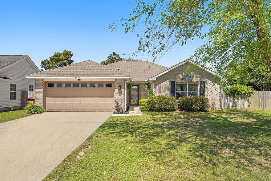 Welcome to this beautifully updated 3-bedroom, 2-bathroom home in the welcoming Lighthouse Pointe community, located at the end of a cul-de-sac! With over 1,550 square feet of living space, this home offers both comfort and style in a family-friendly neighborhood featuring sidewalks, two community parks, and deeded beach access complete with a pier and fishing area. The home offers excellent curb appeal with well-kept landscaping. Step inside to find crisp white paint, warm wood-look flooring, a vaulted ceiling, and well positioned windows that fill the home with natural light. The living room flows seamlessly into the modern kitchen, which boasts granite countertops, stainless steel appliances, a pantry, a breakfast bar, and two designated dining areas! Down the hallway, you'll find all three bedrooms, each with carpeted floors and walk-in closets. The spacious primary suite features a tray ceiling and room for a cozy sitting area. The en suite bathroom offers a double vanity, soaking tub, and separate shower. A second full bathroom with a tub-shower combo serves the additional bedrooms. Access to the backyard is just off the living area - perfectly set up for outdoor entertaining and meals on the patio. The screen door is even equipped with a dog door - ensuring easy outside access for your pets. The laundry room is conveniently located just off the garage entry. Located just off Highway 98, this home offers easy commuting and is perfectly situated for enjoying everything the area has to offer. Don't miss your chance to own this well maintained home in a charming coastal community with fabulous amenities! 