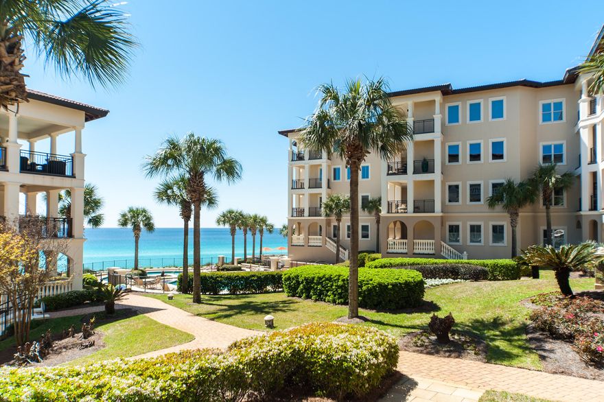 Coastal elegance awaits you at Bella Vita B107!  Rising above the highest point on the US Gulf Rim, living abounds from this luxurious, 3 bedroom, 3.5 bath updated home.  Upon entering, you will see, the Open Floor plan marries the kitchen, dining and living room while providing distinct comfortable spaces for entertaining coastal style.  The radiant kitchen features quartz countertops, elegant Carrara marble backsplash, grey and white cabinets as well as top of the line appliances including Sub Zero and Thermador. The spacious 256 sq. ft. veranda effortlessly flows to the lush gardens of the piazza and fountain leading to the Sunset Deck, two picturesque swimming pools, of which one is heated, and 365 feet of private beach.