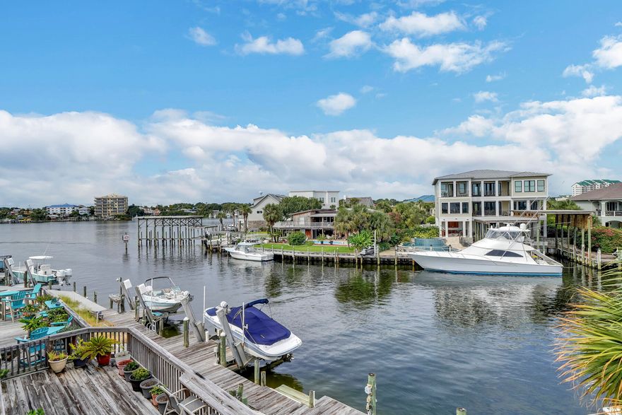 The Absolute Boater & Beach Lovers Dream Location! Water/Canal Front, On the Destin Harbor. Enjoy uncrowded beaches; Walk, Bike, or Take your Golf Cart to 3 different Beach Accesses, 2 of which are private to Holiday Isle Owners and Guests. Imagine having your boat on your very own 10k lb. boat lift literally right outside your back door! You are within 5 minutes to the Pass, Gulf of Mexico and Destin's now Famous Crab Island! Boat to many different Restaurants/Bars/Shopping, enjoy an awesome day out Fishing or exploring the islands down the intercoastal, Sunset Cruises, Dolphin Watching, Paddle Boarding, Kayaking, Swimming and so much more All from the Convenience of this Coveted End Unit Townhome! Awesome Views & So Many outdoor Spaces to Enjoy! Bottom Deck Boasts a built in Hot Tub &