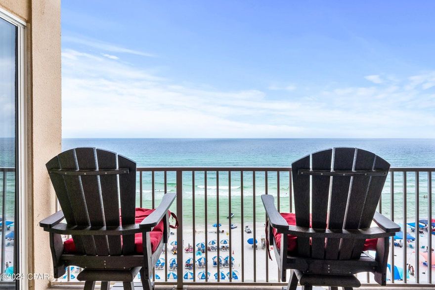 PRICED TO SELL! Discover the perfect property with this stunning 3BR, 3BA condo. From the moment you enter, you'll be captivated by breathtaking Gulf views. The spacious balcony offers an idyllic spot to relax and dine. The kitchen features stainless steel appliances, granite countertops, and ample cabinet space.  Unwind in oversized bedrooms with the primary boasting a bay window, balcony access, and a luxurious ensuite. With amenities like private beach access, 3 pools including 1 indoor, an on-site bar and cafe, gym, sauna, game room, and private movie theater, you'll never want to leave. Minutes from Pier Park and PCB's best attractions, this condo is ideal as a home away from home or a lucrative short term rental. Your dream property awaits!