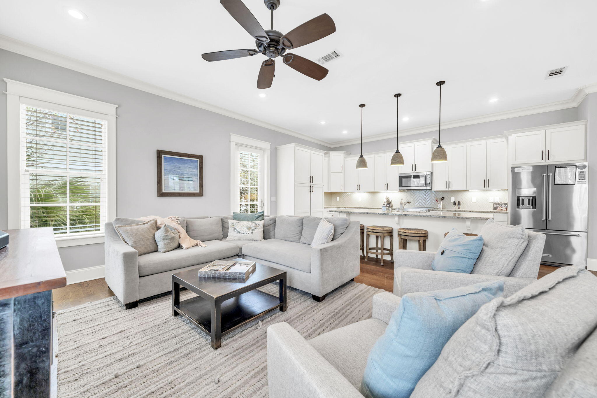Step into your turnkey coastal retreat at 11 Cabana Trail in Blue Mountain Beach, nestled amidst the iconic 30A lifestyle. Built in 2015 and spanning approximately 2,588 sq ft, this beautifully appointed 4-bedroom, 3.5-bath home is designed with both comfort and style in mind. Just a short walk or golf-cart ride to the sugar-white sand of the Gulf, the open-plan living area flows effortlessly to a large kitchen with stainless appliances and large island, with seating -- perfect for family gatherings.The open floor plan makes it ideal for multi-generational stays or investment rental. Outside, discover paved bike paths, community pool access, community park, and the vibrant 30A scene: boutique dining, local shops, and beachfront views at every turn. If you're seeking a savvy vacation-rental home, 2nd home or full time residence, this is the home for you.