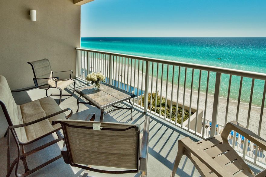 Depending on the time of day and mood of the sea, you can find the shade of fern green on these condo walls within the aqua, teal, blue and soft green waters. No matter what the time of day, those exquisite Gulf Coast scenes are outside your living-dining space wall of glass. Simply slide the patio door and step onto your private outdoor balcony for stunning, unobstructed, 180-degree views to the horizon. This is a little slice of heaven on earth. Easy care tile floors throughout, granite countertops, breakfast bar, double sinks, black appliances and brushed nickel hardware on cherry finish cupboards create a kitchen that's as practical as it is pretty.