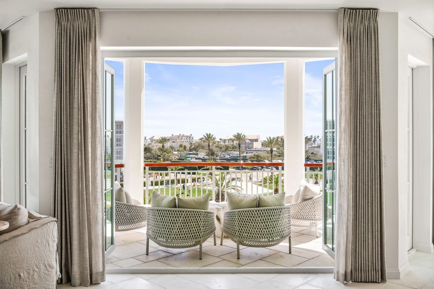 In Whitby 301, the kitchen, living and dining area wrap around a covered porch that looks southeast over the Alys Beach amphitheater to the corridor water views of the Gulf of Mexico. This combined with the interior designs by April Tomlin Interiors from Nashville makes this a special opportunity in Alys Beach. Completed in May of 2021, Whitby 301 is a corner third floor fully upgraded 3 bedroom residence. The master suite looks west towards sunsets through a double wall of windows. As Alys Beach Homeowners, the owner of Whitby 301 will have access to the town's most sought-after amenities, including Caliza Pool, the state-of-the-art ZUMA Wellness Center, and the homeowner-exclusive Beach Club.