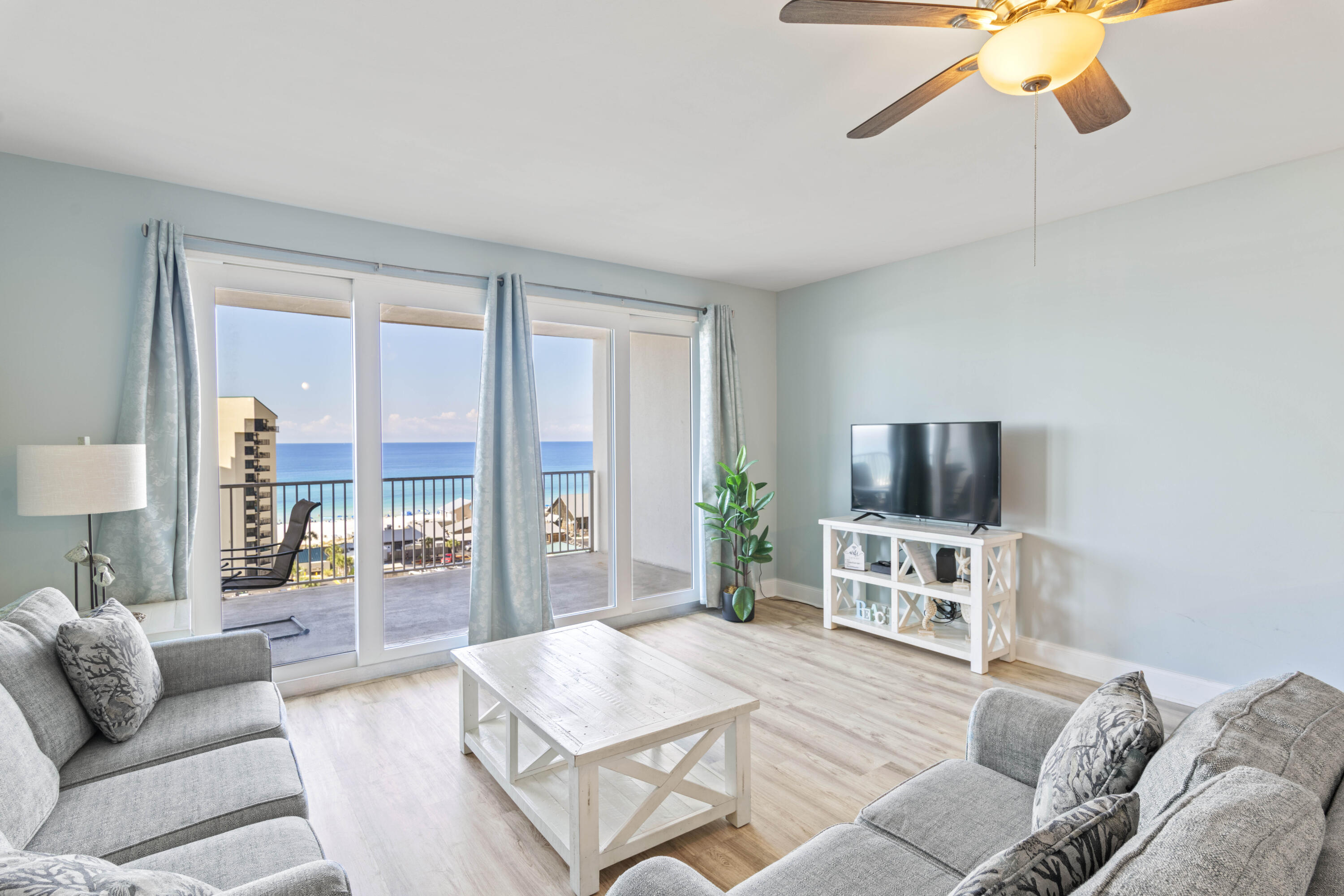 Gulf-facing 3BR/3BA at Laketown Wharf with 1,681+/- SF and a wide private balcony overlooking the emerald coast. Open living/kitchen with breakfast bar; split bedrooms including an ensuite primary. Resort amenities: 5 pools, fitness center, putting green, playground, events center, on-site dining/shops, covered parking, and deeded beach access next to Pineapple Willy's. Short-term rentals allowed. Quarterly HOA includes cable, water, security, grounds, and amenities.Enjoy the BRAND NEW billiards, bowling, and arcade steps away.Live the PCB resort lifestyle or position as a high-demand rental--Unit 821 delivers views, space, and convenience in the heart of it all.Do not miss this opportunity to get a rare 3/3 Gulf view property for this price! Reach out to schedule a privte show