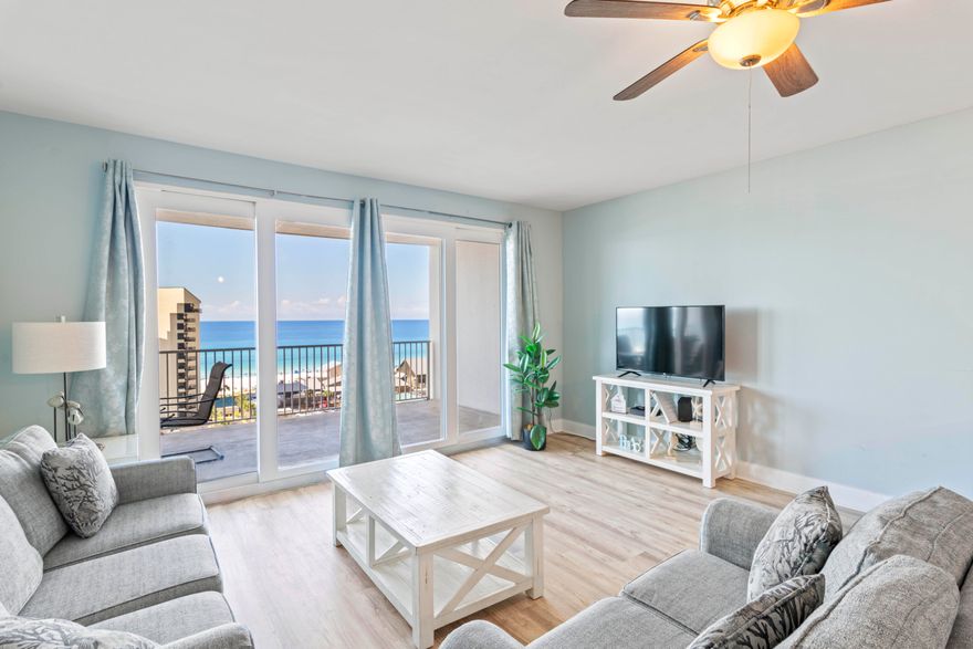 Gulf-facing 3BR/3BA at Laketown Wharf with 1,681+/- SF and a wide private balcony overlooking the emerald coast. Open living/kitchen with breakfast bar; split bedrooms including an ensuite primary. Resort amenities: 5 pools, fitness center, putting green, playground, events center, on-site dining/shops, covered parking, and deeded beach access next to Pineapple Willy's. Short-term rentals allowed. Quarterly HOA includes cable, water, security, grounds, and amenities.Enjoy the BRAND NEW billiards, bowling, and arcade steps away.Live the PCB resort lifestyle or position as a high-demand rental--Unit 821 delivers views, space, and convenience in the heart of it all.Do not miss this opportunity to get a rare 3/3 Gulf view property for this price! Reach out to schedule a privte show