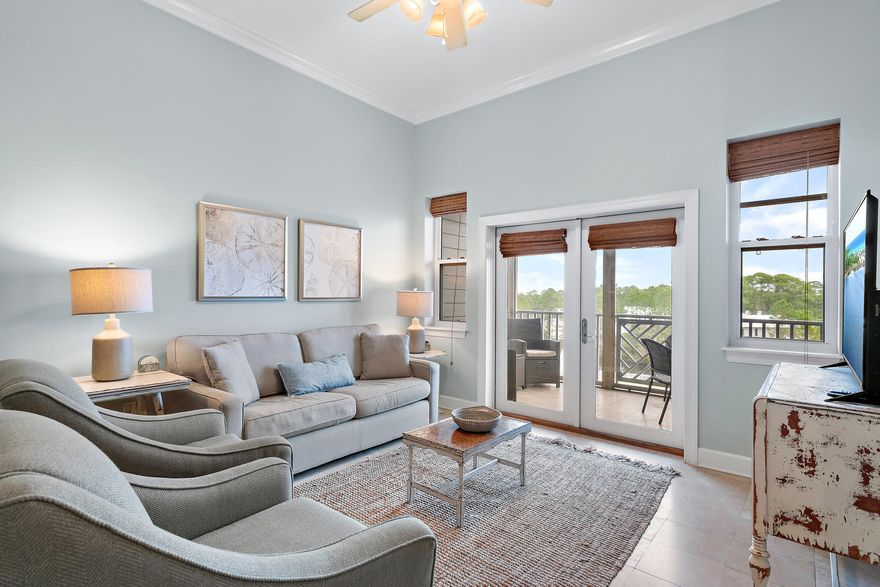 Prime 30A location in the heart of historic Seagrove. This rare top (fourth) floor residence in Seagrove Highlands features three bedrooms, two bathrooms and a screened porch with forest and pond views! The fourth floor units have higher ceilings in the living areas and this one has a larger screened outdoor living space than most. Tile and LVP flooring throughout (no carpet)! A separate locked storage closet can house your beach toys and chairs. The nearest public beach access is at the end of the street, as well as other public beach accesses nearby, some with parking spaces and bathrooms. This gem is priced to sell and one of the best values on 30A.