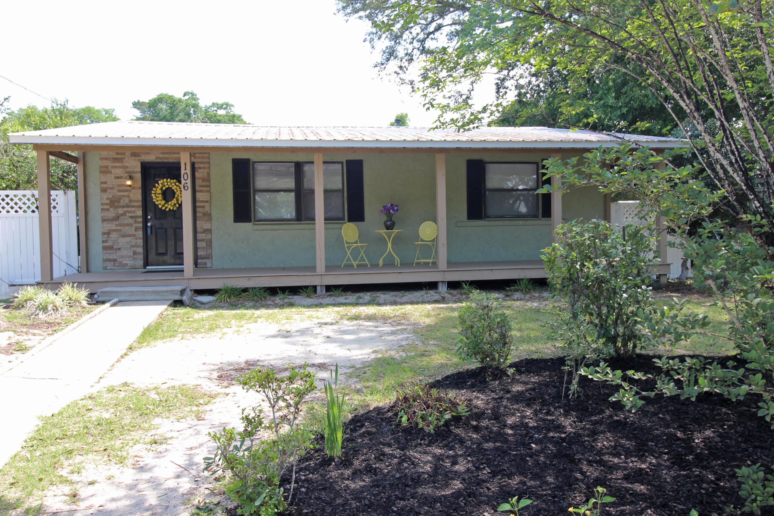 Discover the charm of this Florida Cottage located at 106 3rd Street in the heart of Niceville. This cozy home offers two bedrooms plus a spare room with one bathroom across 1,100 square feet of inviting living space. As you step inside, you'll be greeted with a welcoming foyer area and a pass through window to the Kitchen. Fresh paint throughout and new LVP floorings, creating a warm and welcoming atmosphere. The living area is complemented by air conditioning, ensuring comfort during Florida's sunny days. For those who enjoy outdoor relaxation, the covered front porch provides the perfect spot to unwind, while the semi fenced yard offer endless possibilities for gardening or simply soaking up the sun. Practical amenities include a dedicated laundry room just off the kitchen. You'll appreciate the convenience of nearby facilities such as the Niceville Community Center, post office, and the upcoming neighborhood park. Plus, with pickle ball and tennis courts just a stroll away, there's plenty to keep you active and engaged. Come and experience the relaxed lifestyle this charming cottage offers. it's an opportunity you don't want to miss!