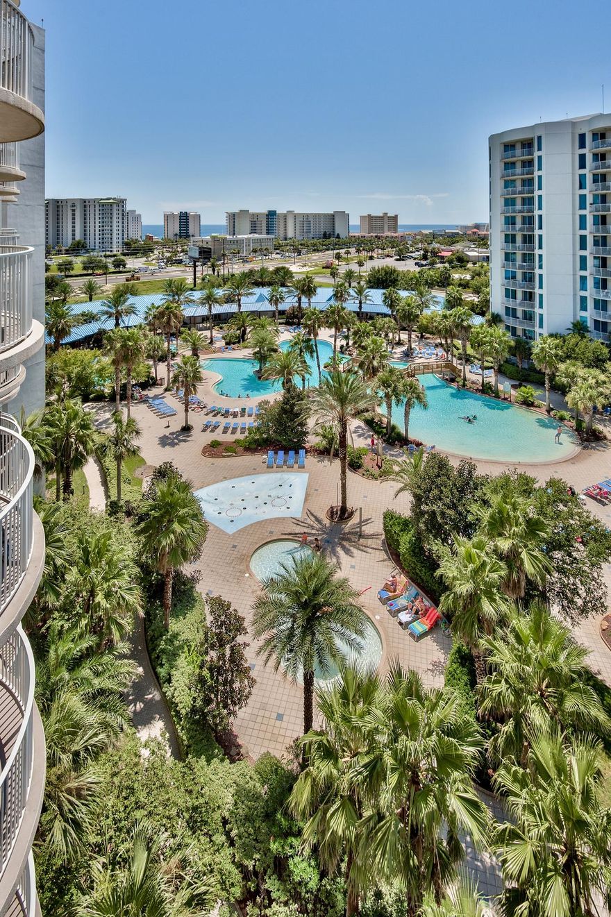 Gorgeous 6th floor unit with spectacular resort and gulf views! This unit comes fully furnished and rental ready! Outstanding rental income projections of $33k+! Kitchen boasts granite countertops and maple cabinetry. Master bedroom features a king bed with balcony access. Second bedroom has a trundle bed with a flat screen tv. The Palms includes first class amenities with expansive 11,000 SF lagoon pool, waterfalls, spa, children's pool, playground and splash pool, lighted tennis & basketball courts, first class fitness center, seasonal shuttle service to the beach, and covered protected parking. Also on site is a restaurant, conference center, social space, and reception desk. ALL UTILITIES INCLUDED-ELECTRIC,WIFI,WATER, CABLE in HOA Dues! Buyer to verify all information