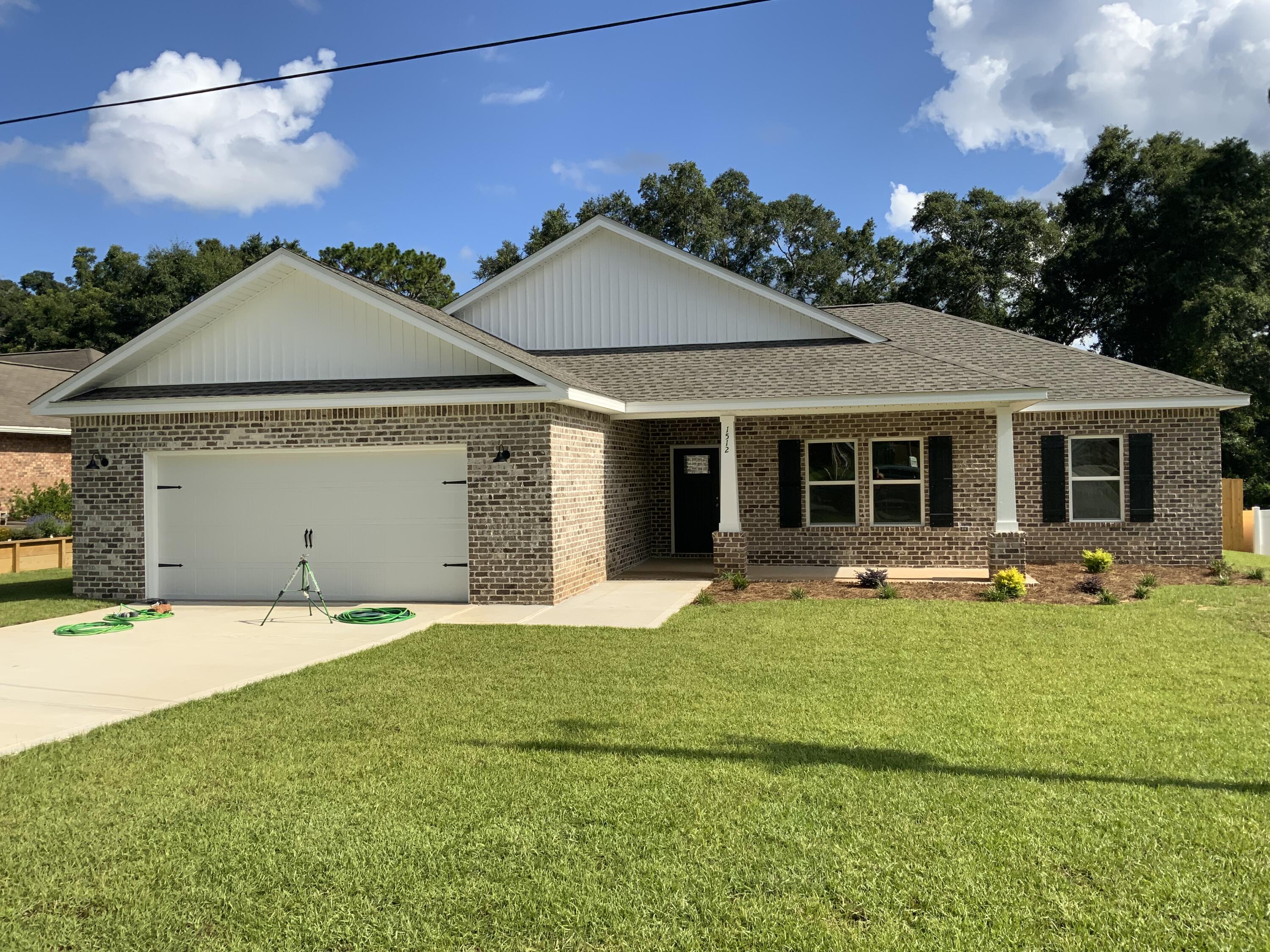PREFERRED BUILDER PAYS ALMOST ALL THE ALLOWABLE CLOSING COSTS FOR VA HOMEBUYERS!! Quiet/no-traffic/established/down right neighborly cul-de-sac street,just 1 block from Baker School (K-12)... EARLY JULY COMPLETION, all brick w/Craftsman touches,covered back porch,privacy fenced backyard because who doesn't want a privacy fenced backyard?? ... super functional/practical/proven 4BR plan has 3 separate BR zones (study/office option) ... classic 'seat & eat' ISLAND BAR KT+breakfast room,shaker style cabs,soft close doors & drawers,quartz counters,corner pantry ... MBR has tiled walk-in shower,double vanities,walk-in closet ... Lg laundry+mud room ... Baker is the easy backroad+bypass commute to EglinAFB & all points south (avoid the Crestview traffic) ... PHOTOS of exact plan previously built