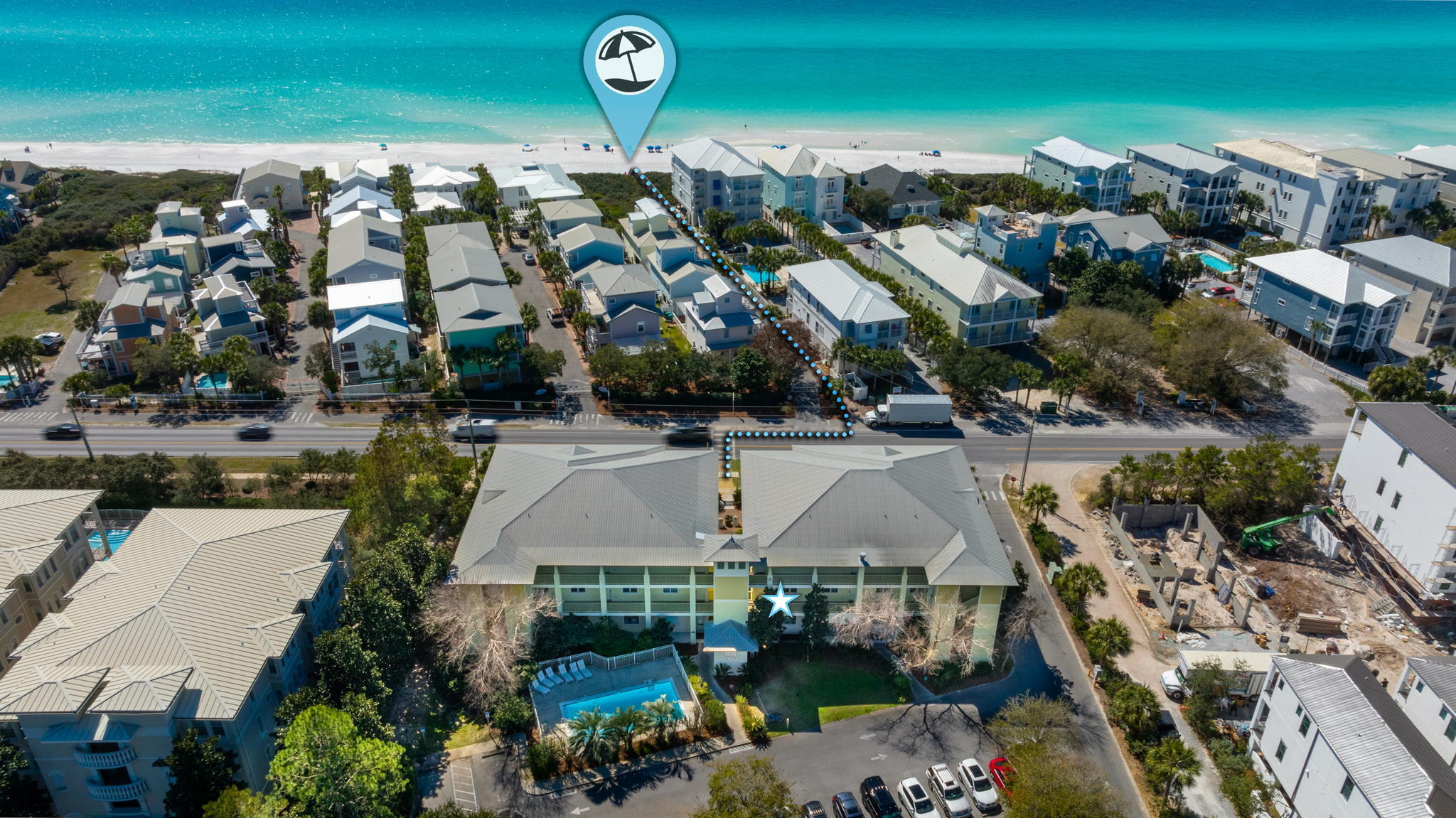 Welcome to this stunning, upscale one-bedroom condominium within Grand Isle, a boutique, mixed-use property offering private, deeded beach access immediately across 30-A, private community pool, and LOW monthly HOA fees. Recent renovations and quality furnishings create a peaceful and bright aesthetic to match the tranquility of the gorgeous emerald coast. Spacious bedroom features king-size bed and an updated en suite bath. An additional full bath in the hall may be locked to provide owner-only access and storage. Ideally located in Seagrove Beach, boasting many of its own dining and retail opportunities, enjoy immediate access to 30-A's 16-mile long trail system connecting nearly all of the quaint coastal villages! Cruise just 1.7 miles east to Seaside or 5 miles west to Rosemary Beach. Newer HVAC, stackable washer/dryer, and water heater. Call to schedule your appointment to view this fine property today!