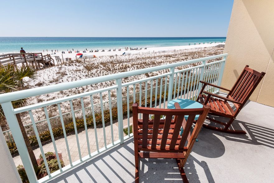 This second floor condo provides
for a great view as it is actually on the third floor level. The spacious floor plan is perfect for a week away from home with room for each family member. The master bedroom, with a very firm king Sutherland Alto mattress set, has a private full bath, TV, and DVD player. Custom hallway bunk beds with their own flat screen TV's are perfect for children and there is room for 2 on the living room sleeper sofa. A second full bathroom and a private washer and dryer make this a great unit. for any family of 6. The kitchen is fully equipped and there is a private balcony with table and chairs for a relaxing view in the breeze. Pelican Isle 202
has a breathtaking view of the Gulf of Mexico and miles of beaches, with white sands extending past the Okaloosa Pier Check out these guest reviews.

Copy and paste the link below.

http://bookings.emeraldcoastrentals.com/Unit/Details/62733