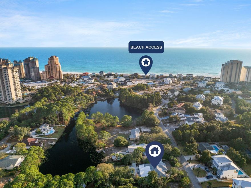 Discover a rare blend of coastal elegance and serene lakefront living in this exceptional retreat, quietly tucked within the coveted Gulf Pines community of Miramar Beach. Offered fully furnished, this thoughtfully curated residence is truly turnkey, allowing for immediate enjoyment or seamless rental potential. Set on just under half an acre with 72 feet of lake frontage and walking distance to the beach, the property offers privacy, space, and a lifestyle that is increasingly difficult to find along the Emerald Coast.The home features four bedrooms and three baths, including two ensuite bedrooms, providing comfort and privacy for both owners and guests. Light-filled interiors flow effortlessly to the outdoors, where a private pool, expansive deck, and personal dock create a tranquil setting for relaxing, entertaining, or enjoying peaceful afternoons on the water.

Culinary moments are elevated with a fully equipped gourmet kitchen and outdoor grilling area, ideal for al fresco dining while overlooking the serene lake. The home's furnishings and finishes complement the coastal setting, blending refined style with relaxed sophistication.

One of Gulf Pines' most extraordinary distinctions is its private, neighborhood-only beach access, offering over 1,000 feet of dedicated shoreline--never crowded, no vendors permitted, and complete with a private beach pavilion exclusively for residents. This level of beachfront privacy is exceptionally rare on the Emerald Coast, making Gulf Pines a true hidden gem.